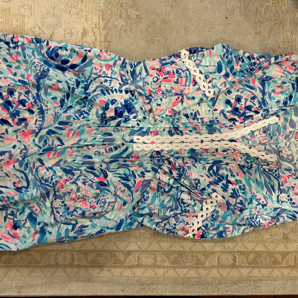Floral Strapless Dress with Lace Detail